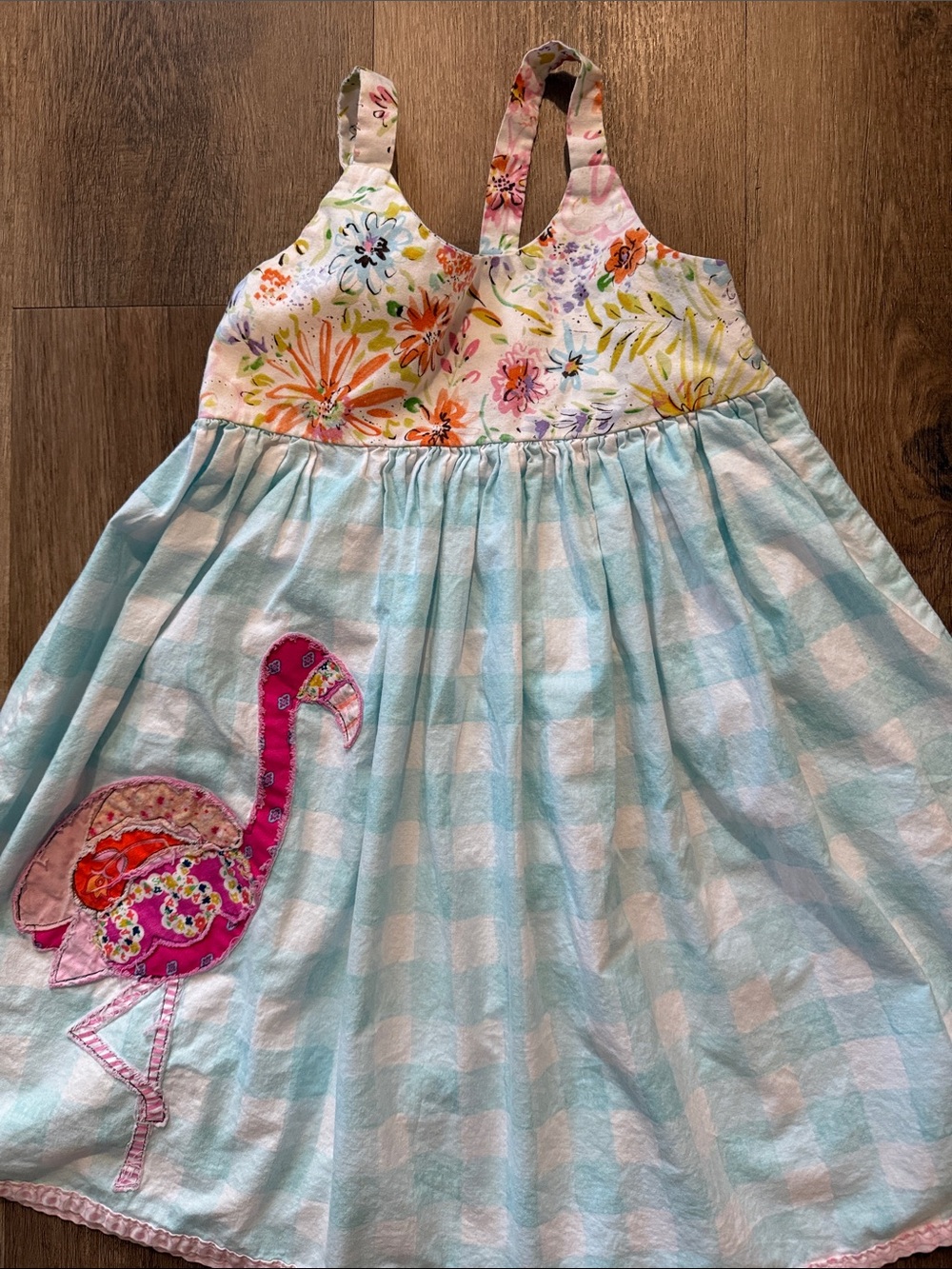 Poppy Whitaker summer sun dress featuring a prominent flamingo appliqué size 5